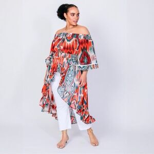 NWOT Abstract Print Off The Shoulder Hi-Lo Duster Top 2X